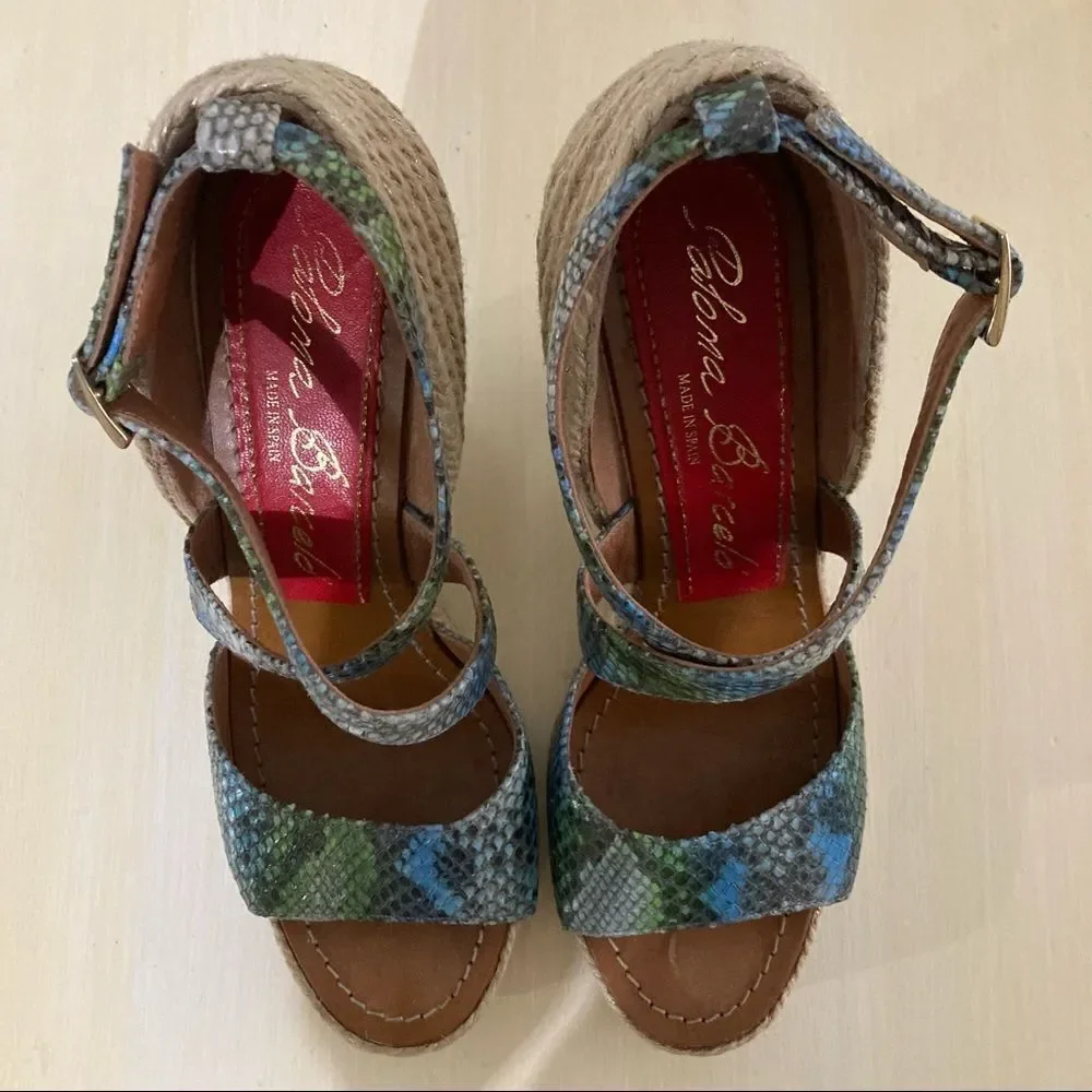 Paloma Barcelo Multicolor Snake Print Espadrille Wedges
